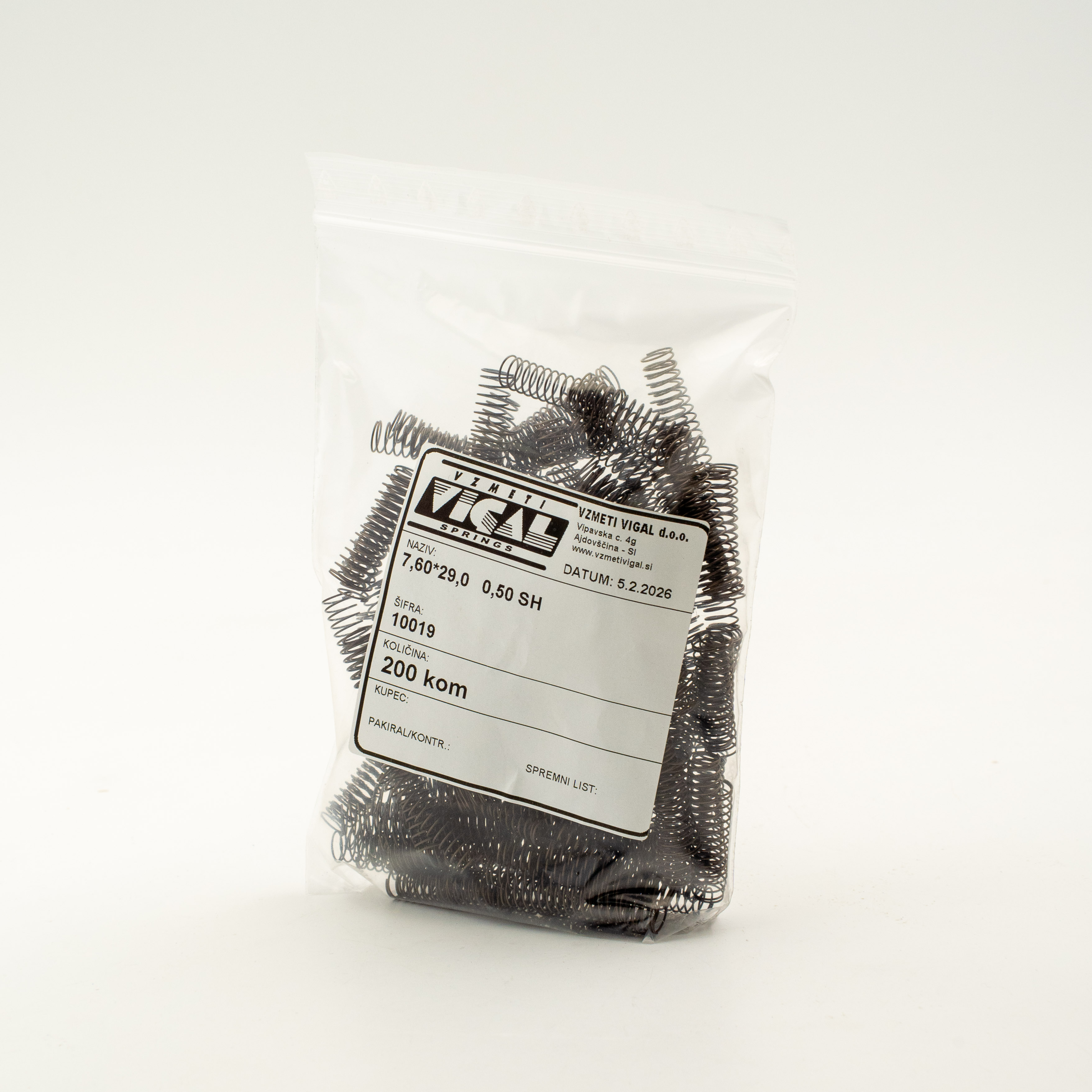 Tlačna vzmet 7,60*29,0   0,50 SH, pakirano po 200 kosov