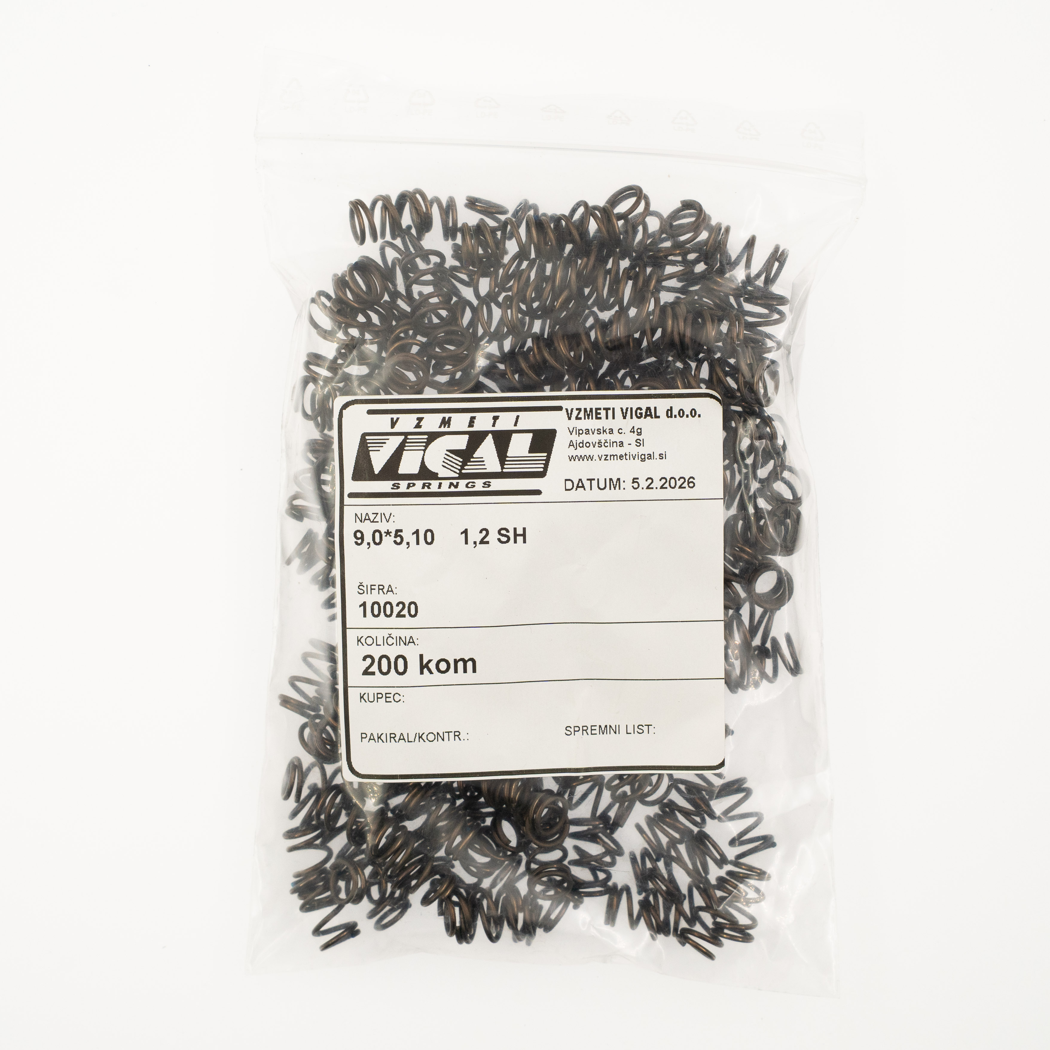 Tlačna vzmet 9,0*5,10    1,2 SH, pakirano po 200 kosov