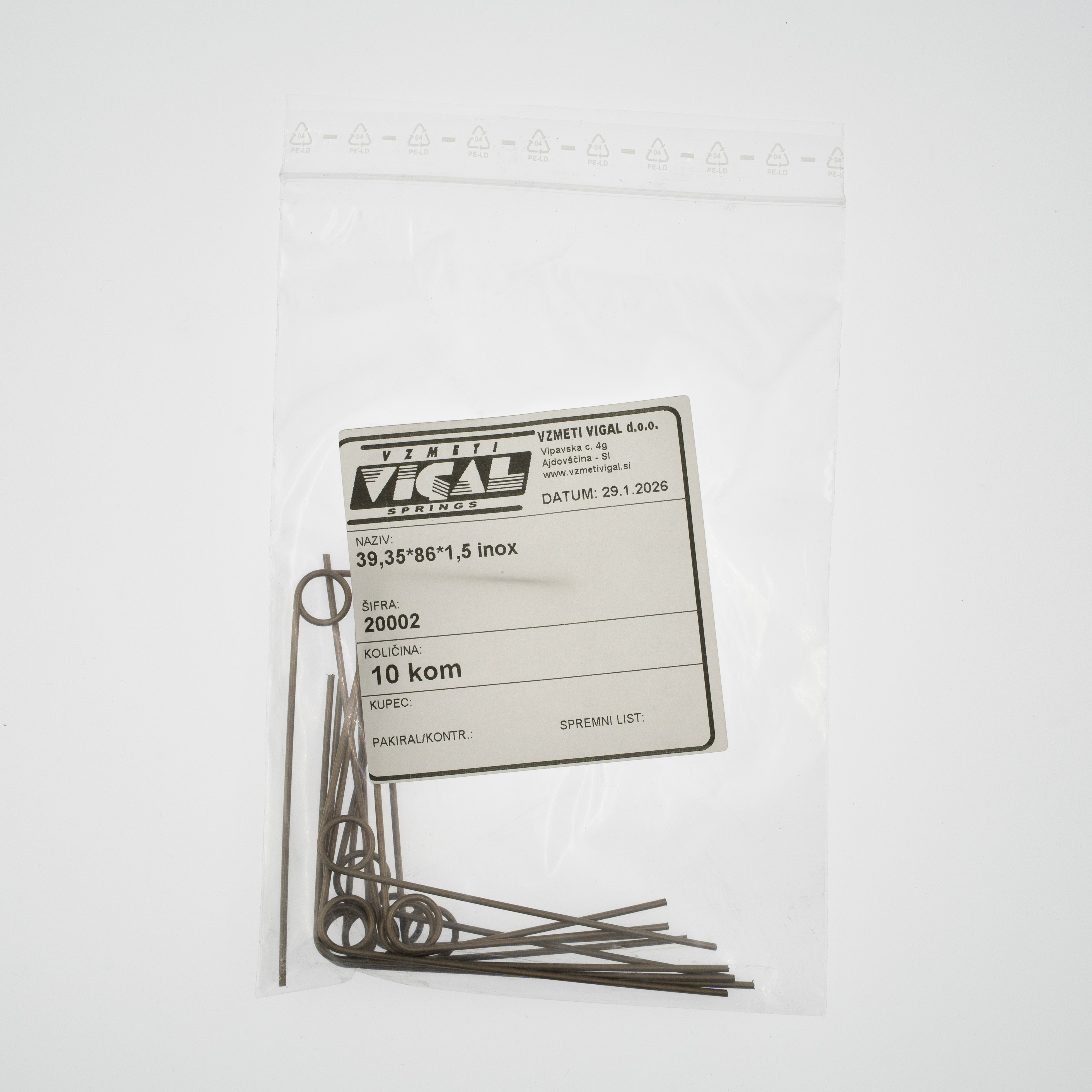 Torzijska vzmet39,35*86*1,5 inox, pakirano po 10 kosov