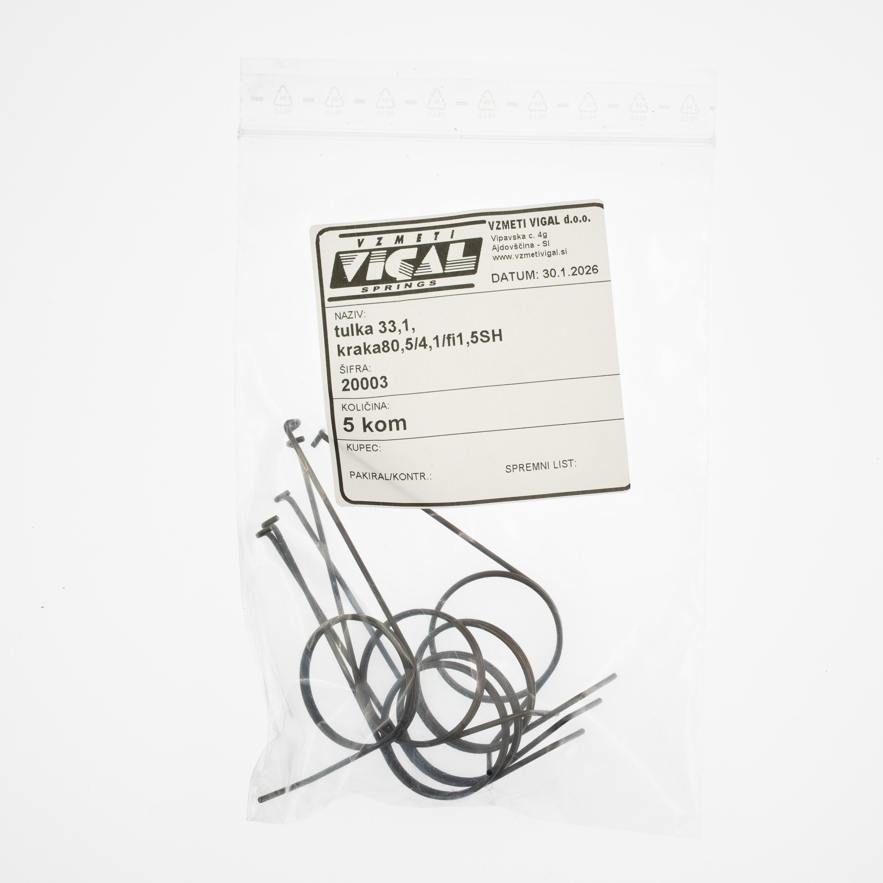 Torzijska vzmet tulka 33,1, kraka80,5/4,1/fi1,5SH, pakirano po 5 kosov