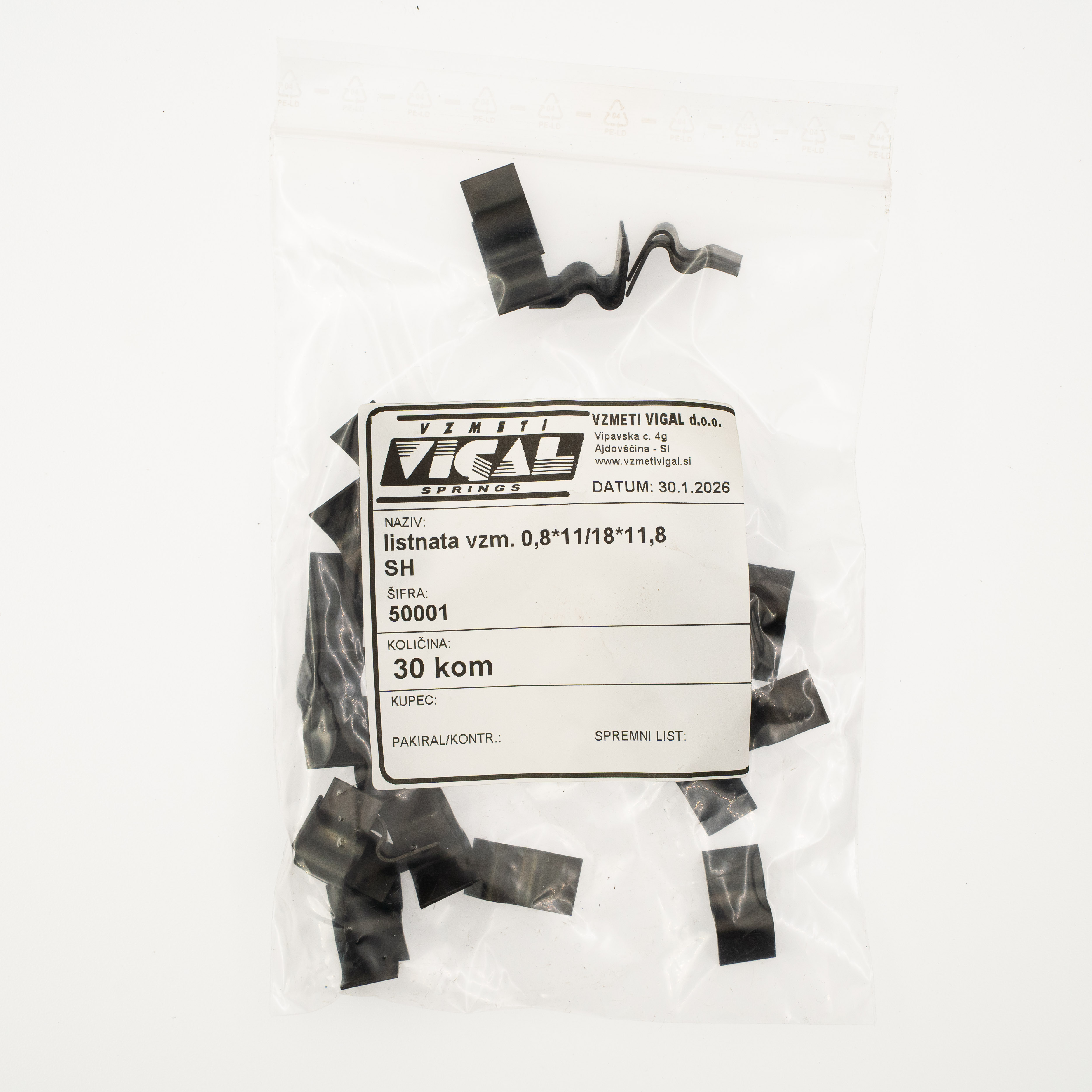 Listnata vzmet 0,8*11/18*11,8 SH, pakirano po 30 kosov